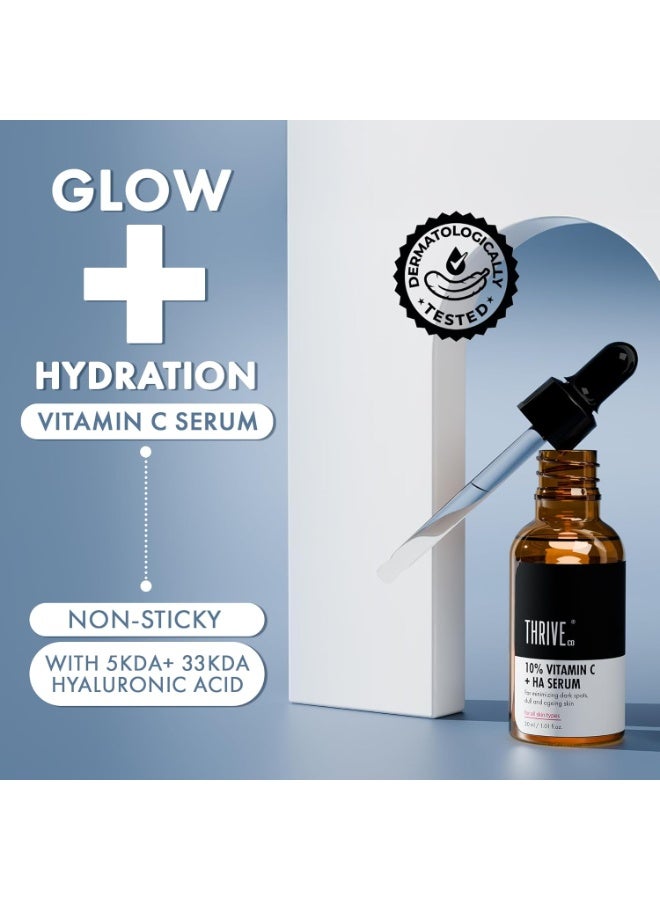 ThriveCo 10% Vitamin C Face Serum | Brightens Skin & Helps Reduce Dark Spots | With 33 kDa + 5 kDa Hyaluronic Acid | Boosts Hydration & Glow | For Men & Women | 30 ml - Image 4
